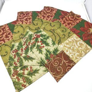 Christmas Tapestry Placemats Cotton Blend Metallic Threads 19x13 Holiday Style